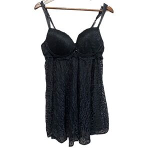 Cinema Etoile Babydoll Women XL Black Excellent Leopard Lace Underwire Chemise